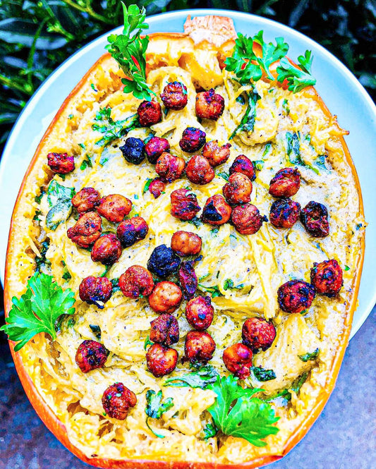 Twice-Baked Spaghetti Squash with Spiced Chickpeas